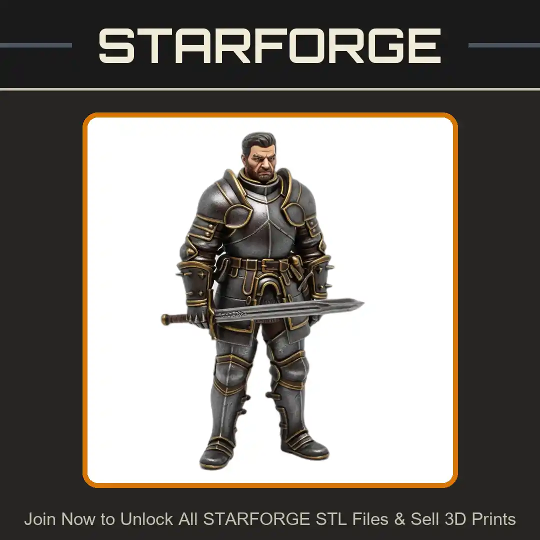 28mm DND Armored Warrior Sword Battle Stance Heavy Plate Armor - 3D Printable STL File
