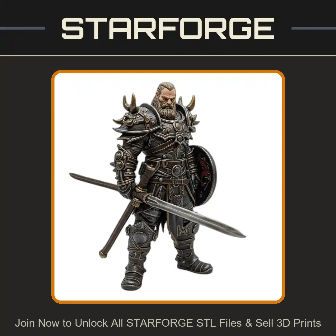 28mm DND Armored Warrior Sword Shield Horned Pauldrons Battle Stance - 3D Printable STL File
