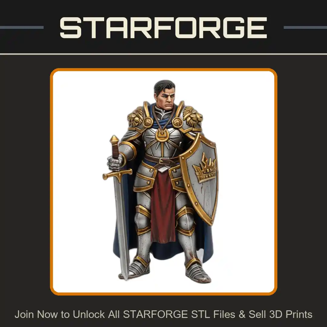 28mm DND Armored Warrior Sword Shield Regal Cloak Heroic Stance - 3D Printable STL File