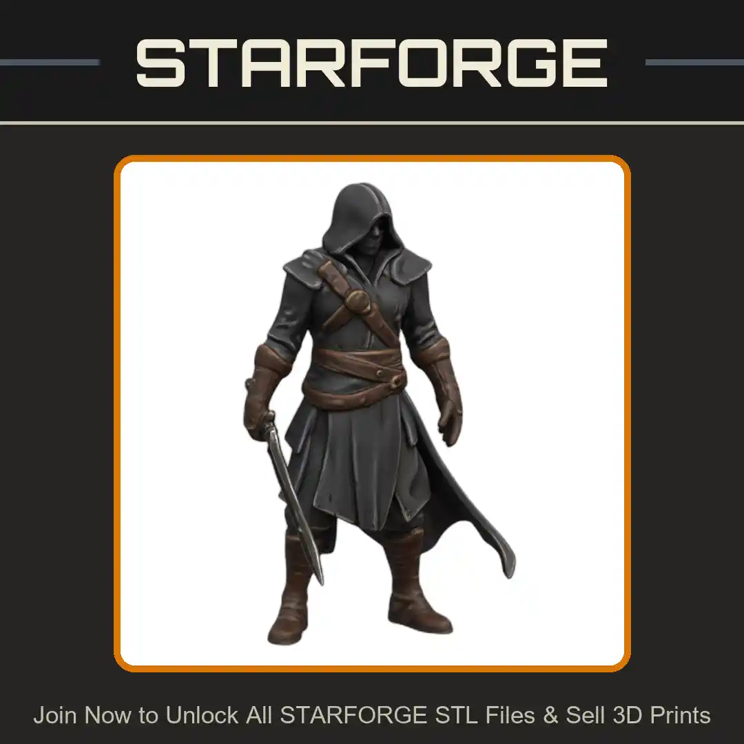 28mm DND Assassin with Cloak and Blade Miniature - 3D Printable STL File