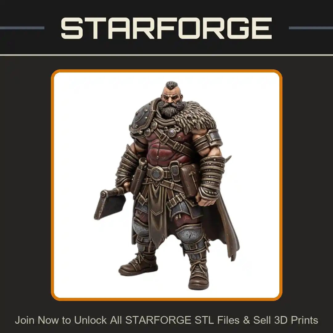 28mm DND Barbarian Warrior Axe Heavy Armor Fur Cloak Rugged Stance - 3D Printable STL File