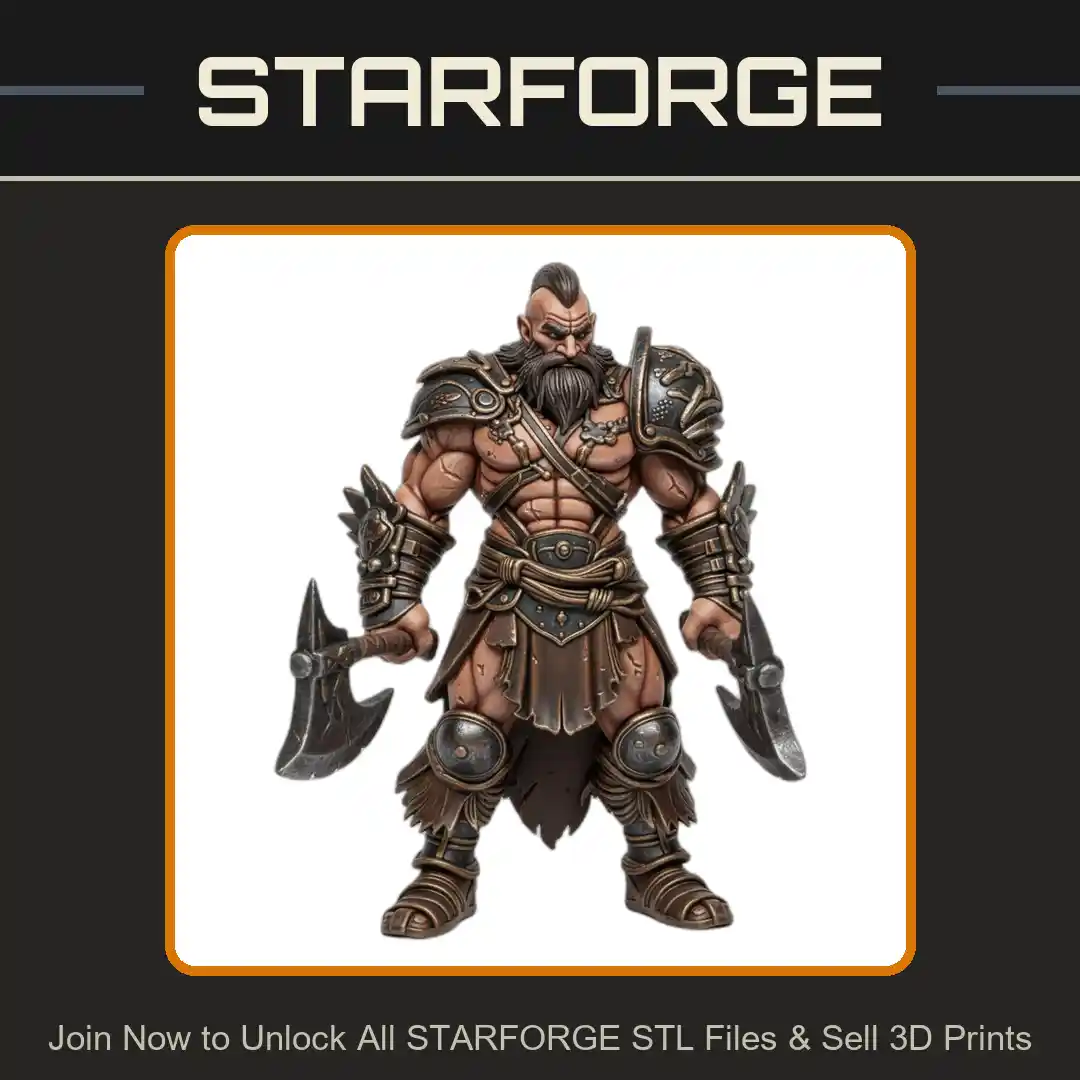 28mm DND Barbarian Warrior Dual Axes Braided Beard Armor Battle Stance - 3D Printable STL File