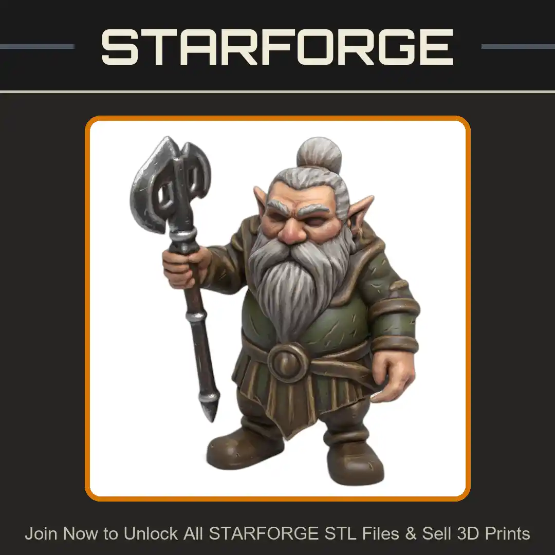28mm DND Dwarven Guardian with Battle Axe - 3D Printable STL File