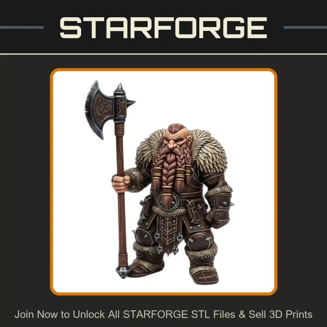 28mm DND Dwarven Warrior Battle Axe Braided Beard Heavy Armor - 3D Printable STL File
