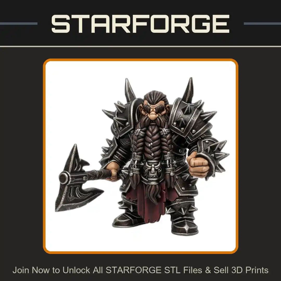 28mm DND Dwarven Warrior Spiked Armor Braided Beard Battle Axe - 3D Printable STL File
