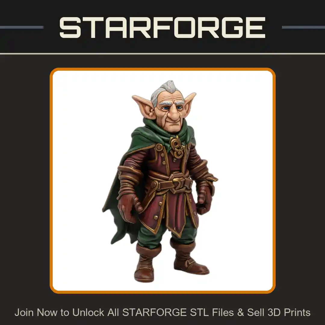 28mm DND Elderly Elf Adventurer Cloak Robe Pointed Ears Standing Pose - 3D Printable STL File