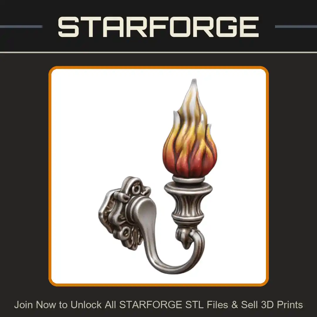 28mm DND Elegant Flame Wall Torch for Tabletop Scenes - 3D Printable STL File