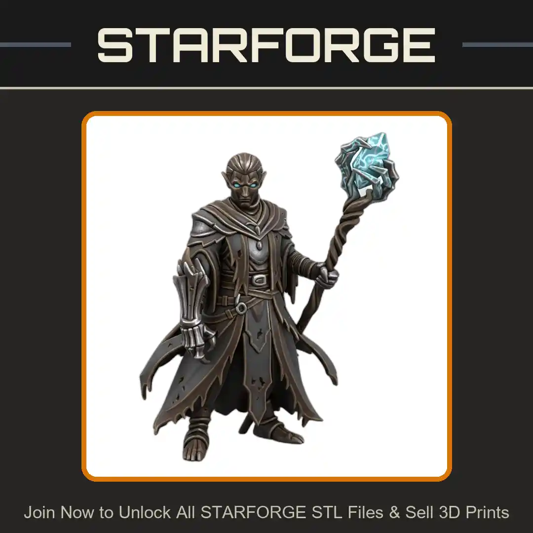 28mm DND Elf Sorcerer Robes Staff Casting Spell Hooded Cloak - 3D Printable STL File