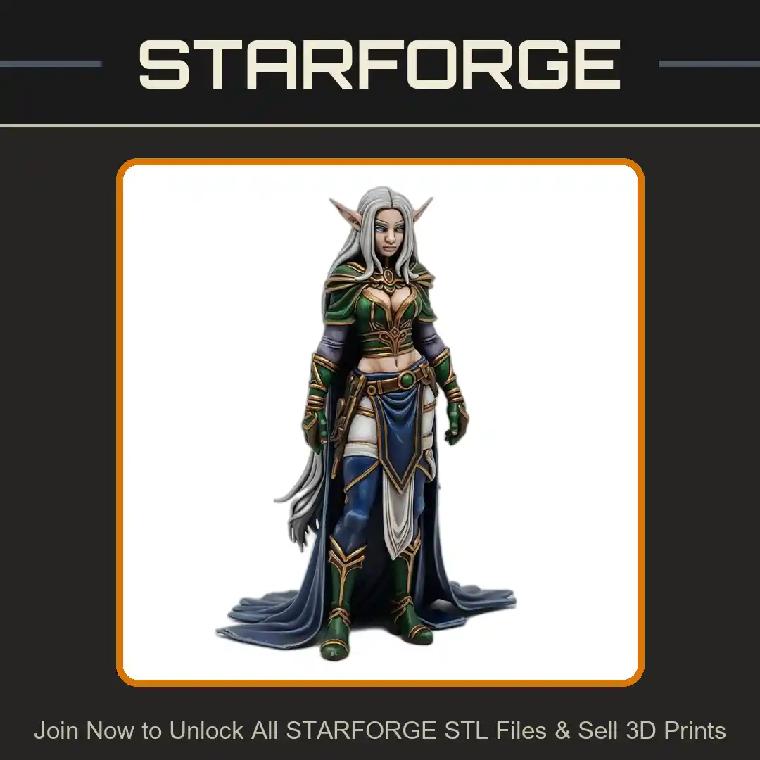 28mm DND Elven Sorceress Flowing Robes Staff Long Hair Pointed Ears - 3D Printable STL File