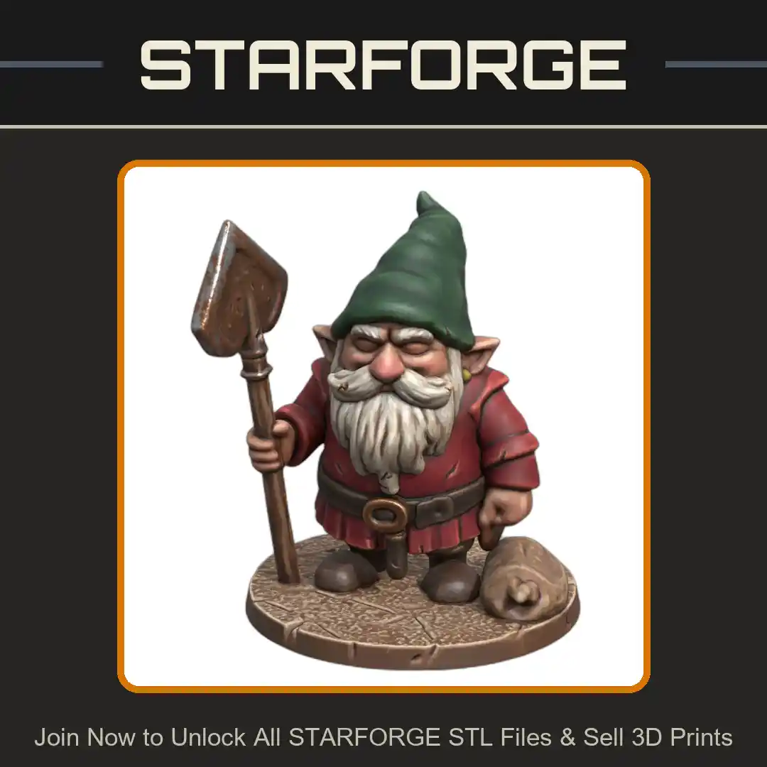 28mm DND Fantasy Mini Classic Gnome Dwarf Holding Spade - 3D Printable STL File