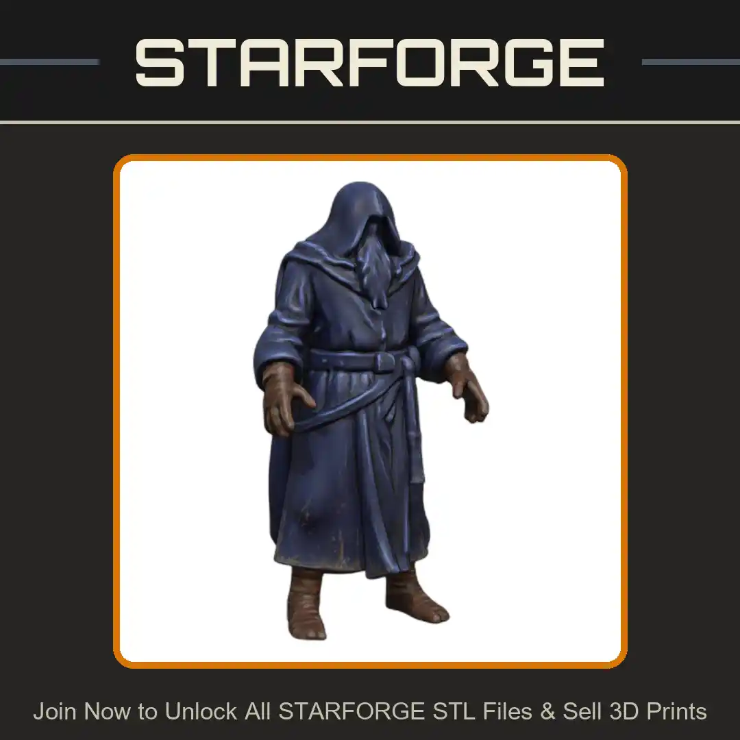 28mm DND Fantasy Mini Cloaked Enigmatic Mage Character - 3D Printable STL File