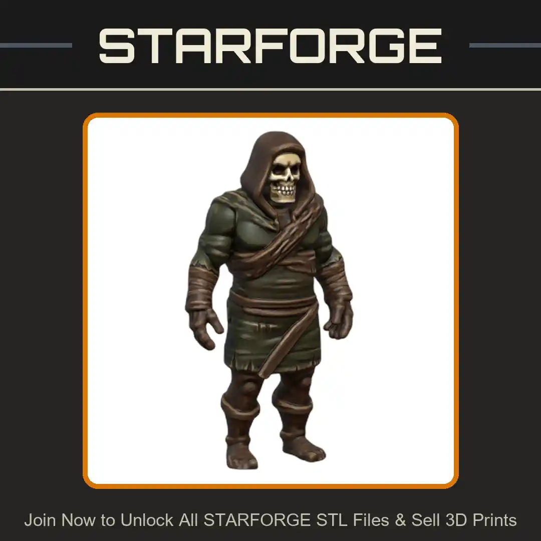 28mm DND Fantasy Mini Zombie-Like Skeleton Fighter - 3D Printable STL File