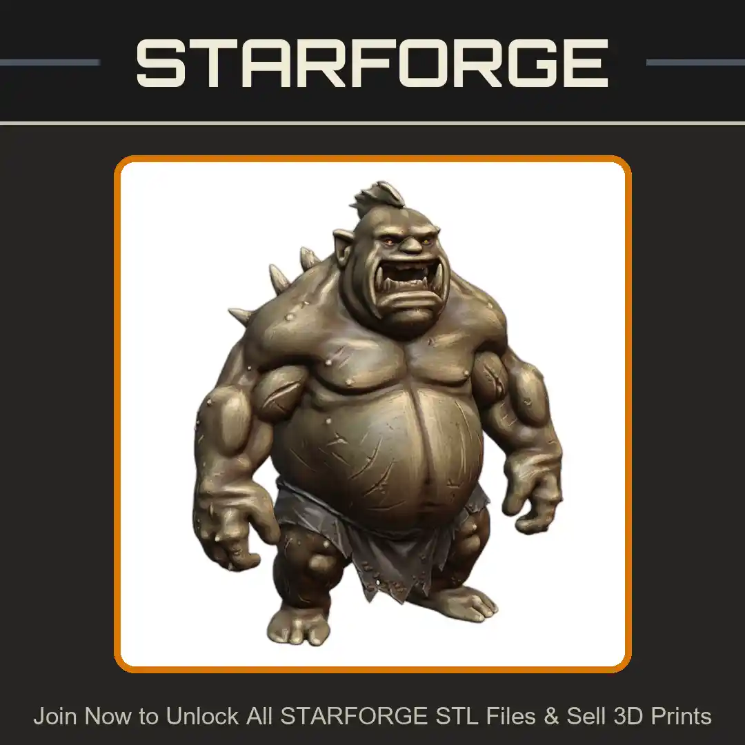 28mm DND Fantasy Miniature Fat Spiked Ogre Brute - 3D Printable STL File