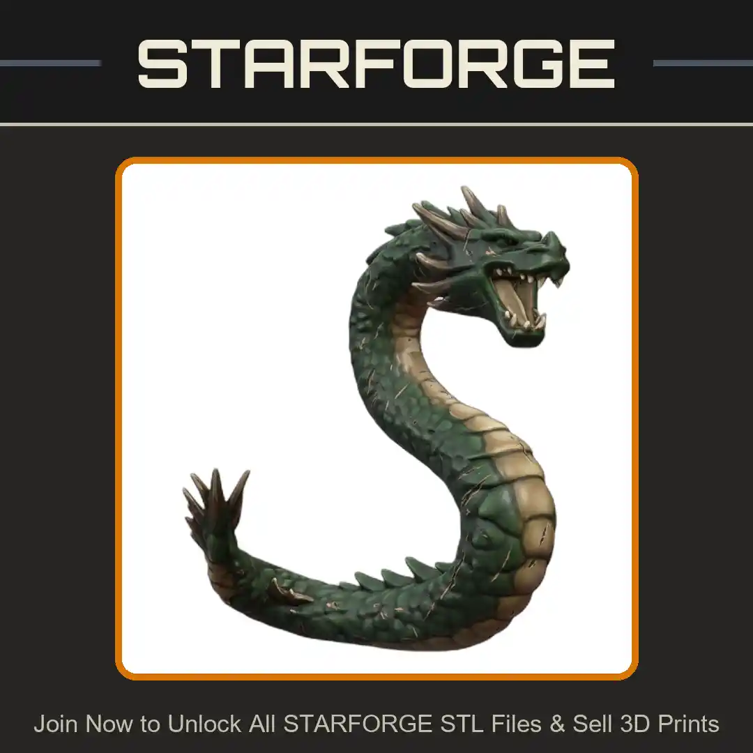 28mm DND Fantasy Miniature Reptilian Mythical Serpent Design - 3D Printable STL File