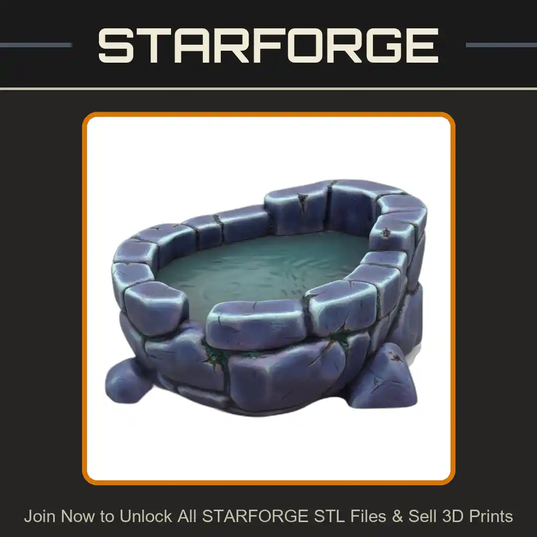 28mm DND Fantasy Terrain Rustic Stone Bath Water Basin - 3D Printable STL File