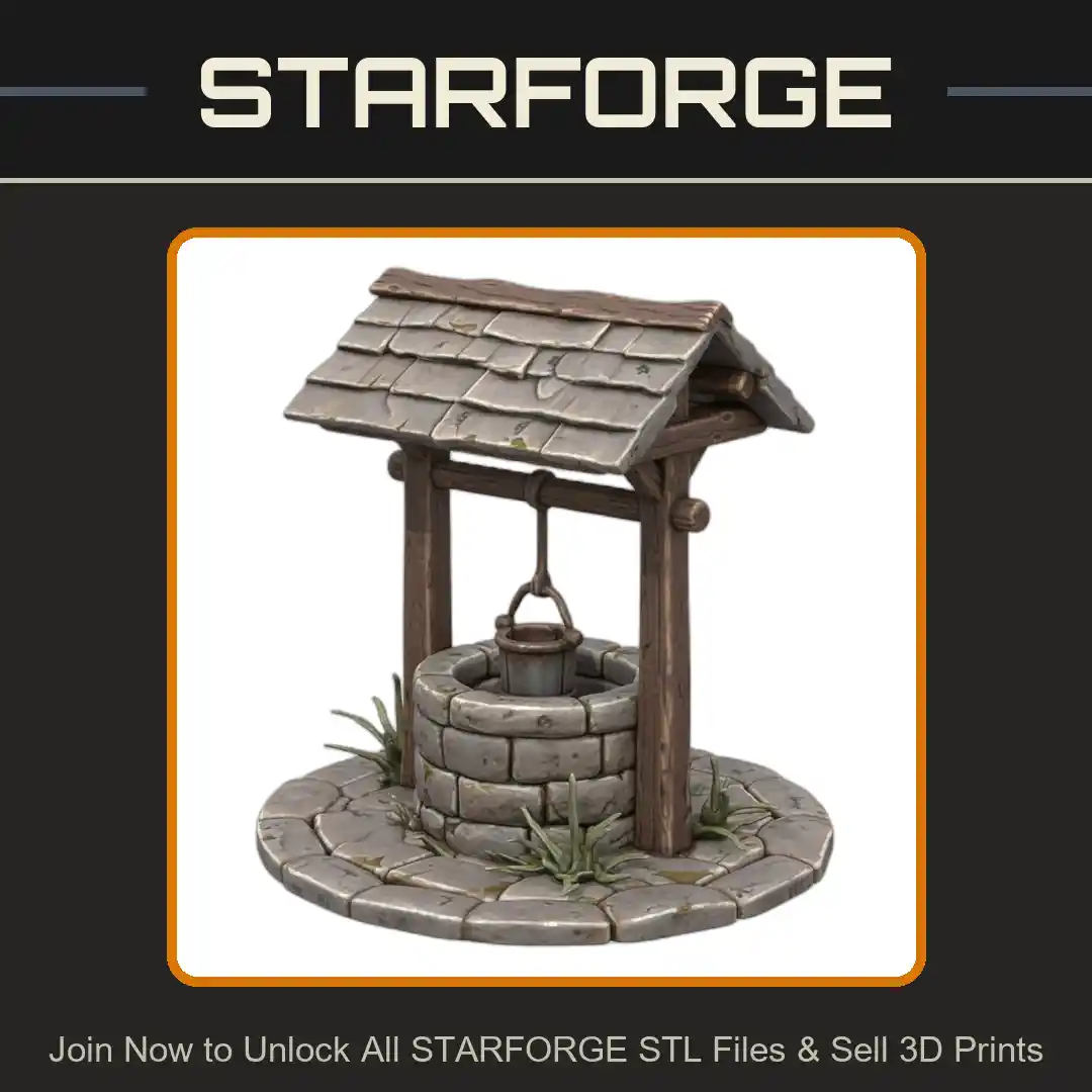 28mm DND Fantasy Terrain Townsquare Medieval Well with Bucket - 3D Printable STL File