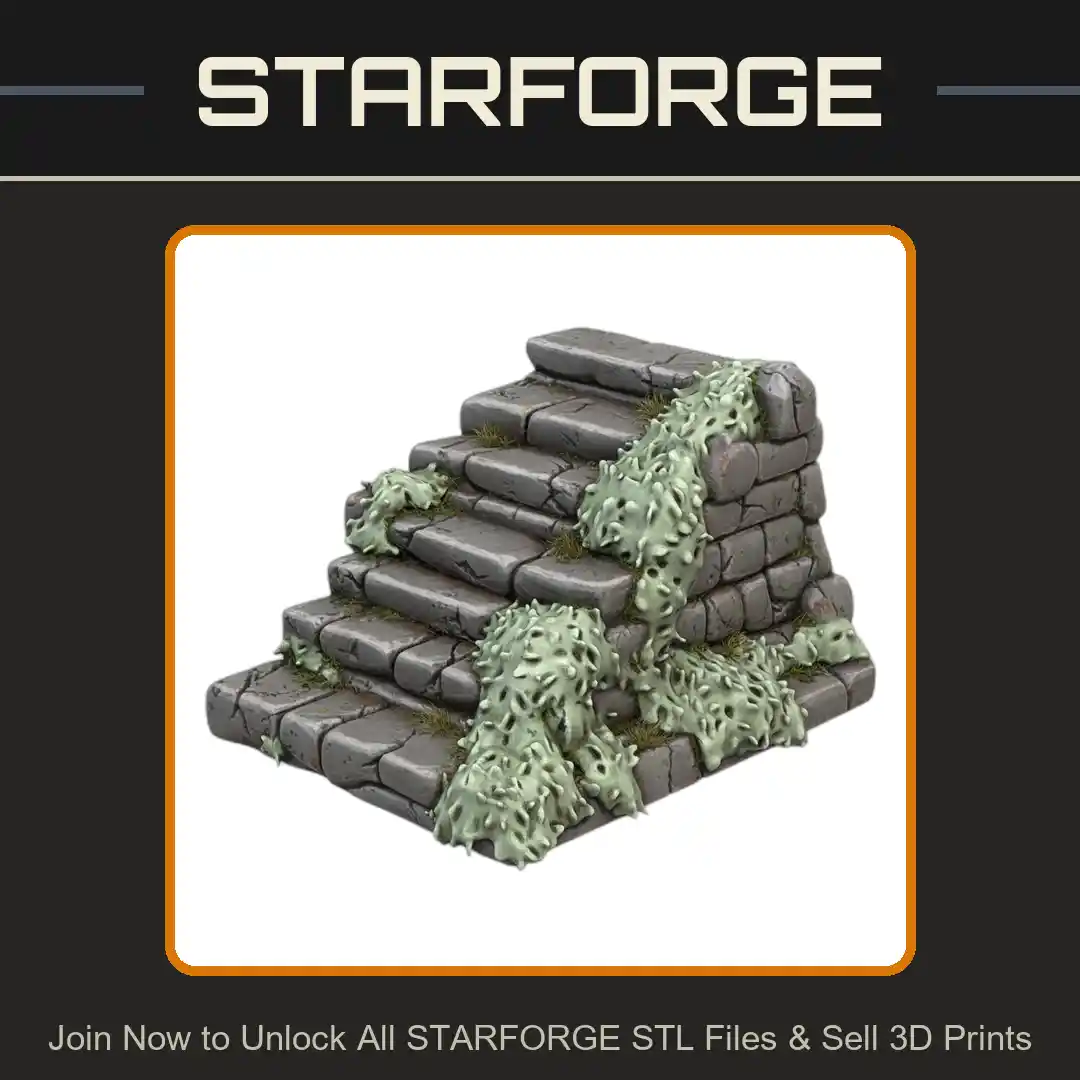 28mm DND Fantasy Terrain Weathered Mossy Stone Steps - 3D Printable STL File