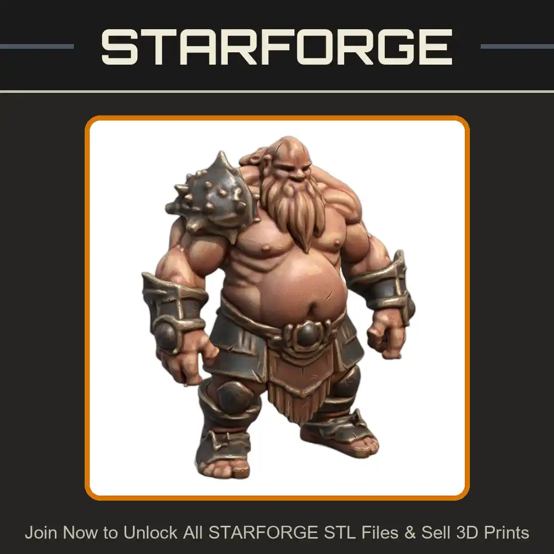 28mm DND Fat Barbarian Defender with Spiked Armor - 3D Printable STL File