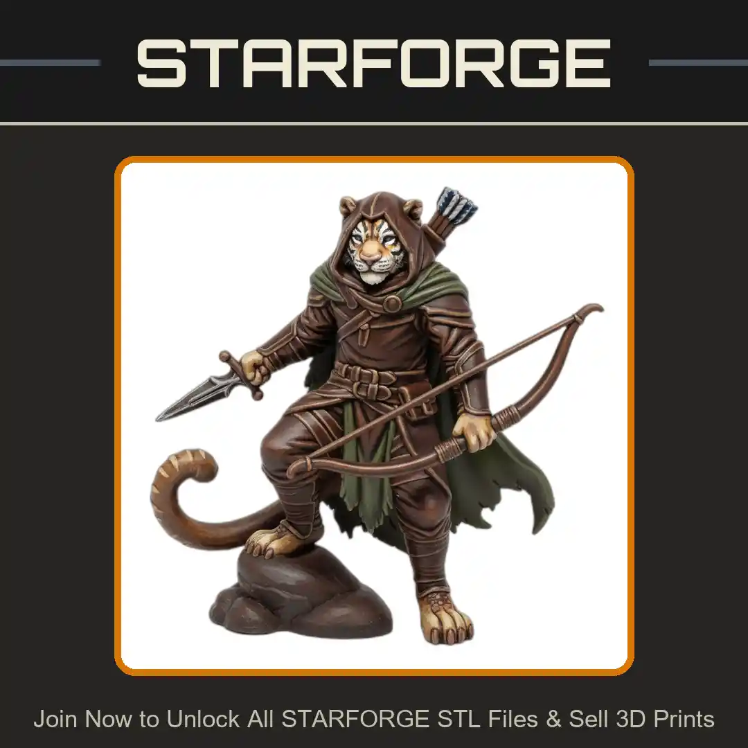 28mm DND Feline Archer Bow Quiver Cloak Dynamic Pose Tail - 3D Printable STL File