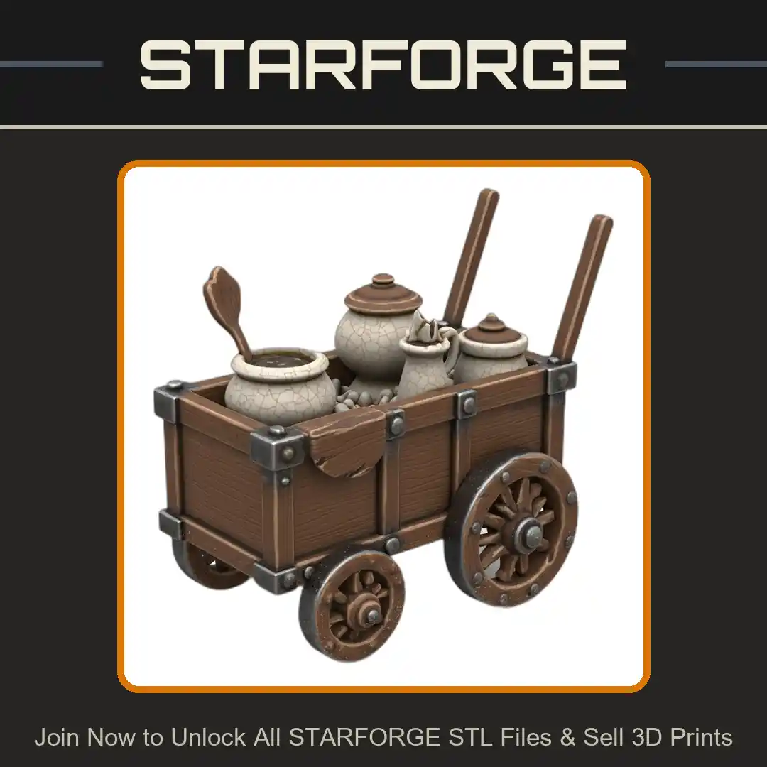 28mm DND Food Vendor Merchant Cart for Fantasy Marketplace - 3D Printable STL File