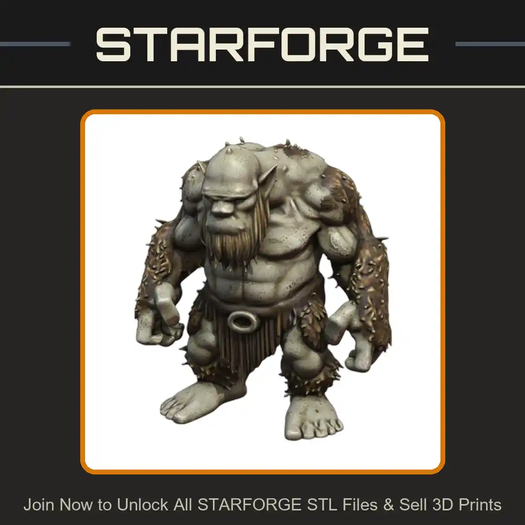 28mm DND Hairy Ogre Troll Fantasy Miniature - 3D Printable STL File