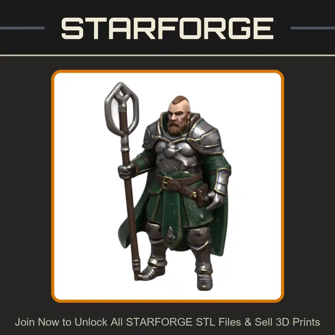 28mm DND Heavy Armored Cleric with Staff Fantasy Miniature - 3D Printable STL File