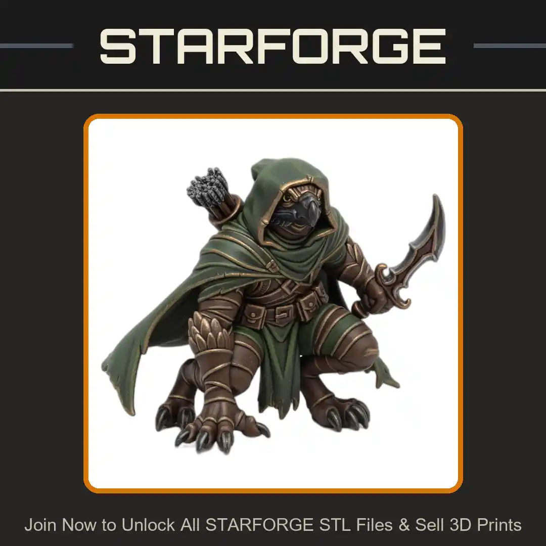 28mm DND Hooded Bird Warrior Cloak Dagger Quiver Claws - 3D Printable STL File