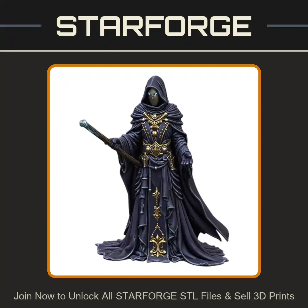 28mm DND Hooded Mage Staff Flowing Robes Mystical Symbols Cloaked Figure - 3D Printable STL File