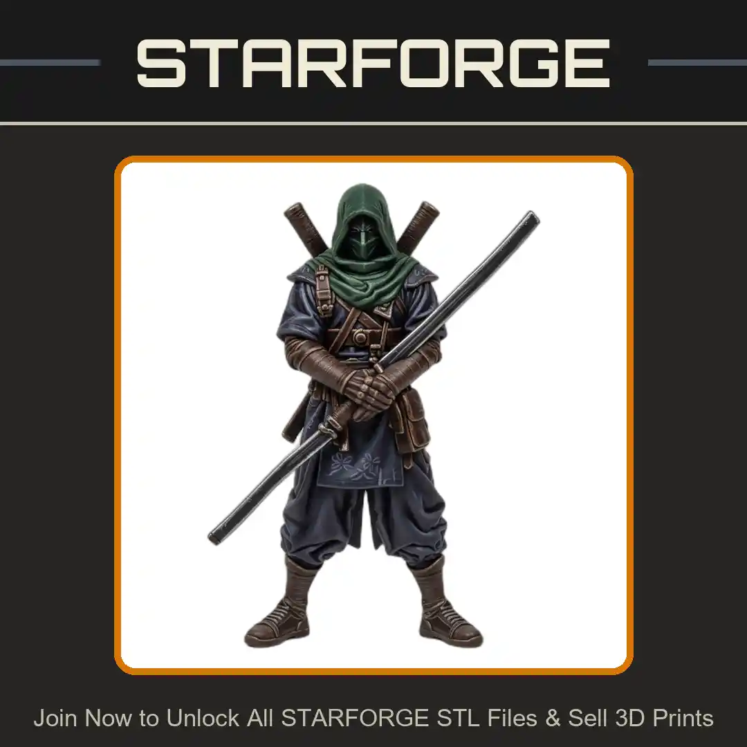 28mm DND Hooded Ninja Dual Swords Staff Combat Stance Stealth Outfit - 3D Printable STL File