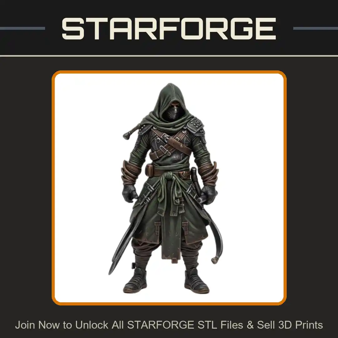 28mm DND Hooded Rogue Dual Daggers Stealth Cloak Tactical Gear - 3D Printable STL File