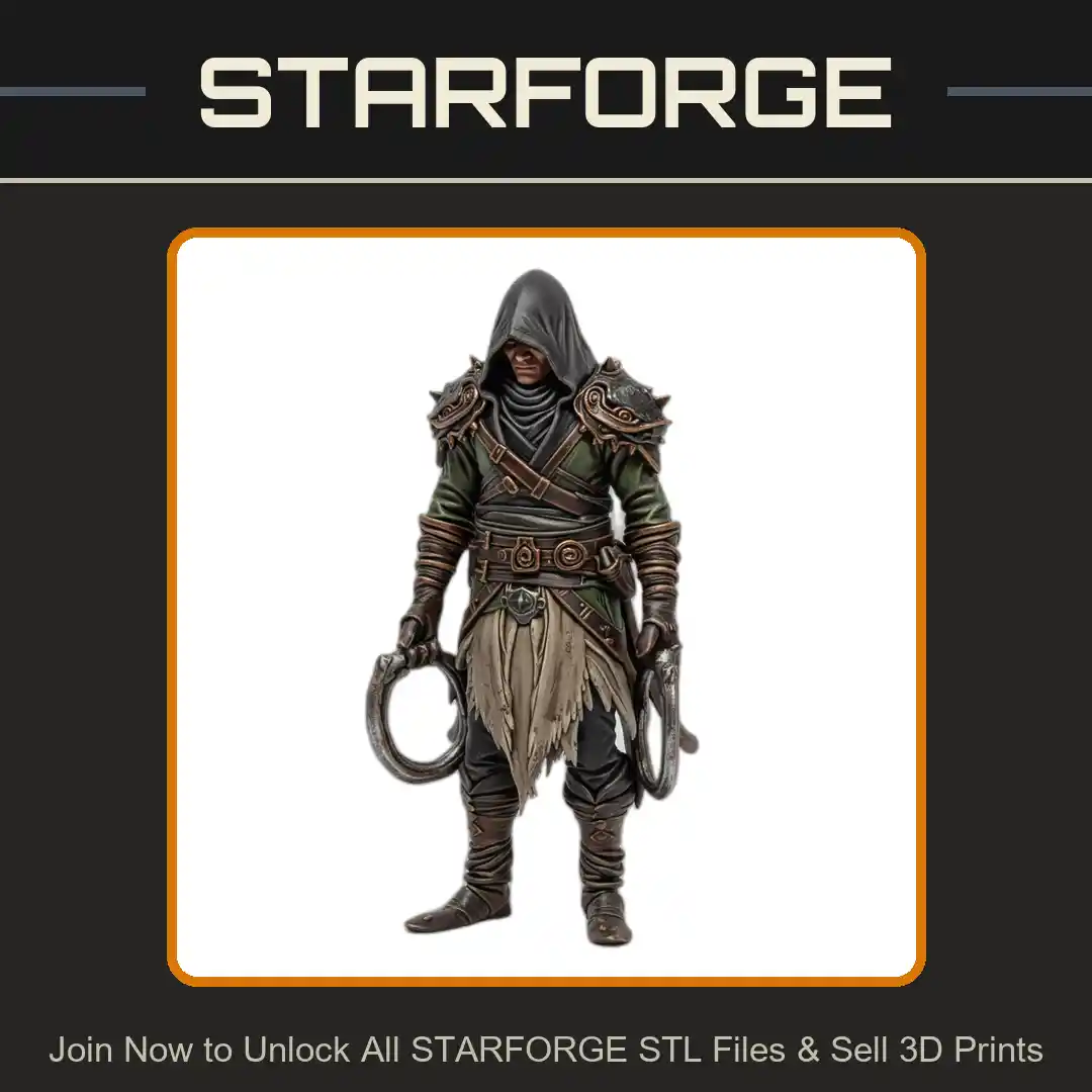 28mm DND Hooded Rogue Dual Daggers Stealthy Stance Cloaked Assassin - 3D Printable STL File