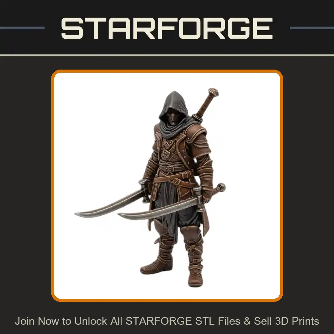 28mm DND Hooded Rogue Dual Swords Leather Armor Stealth Pose - 3D Printable STL File
