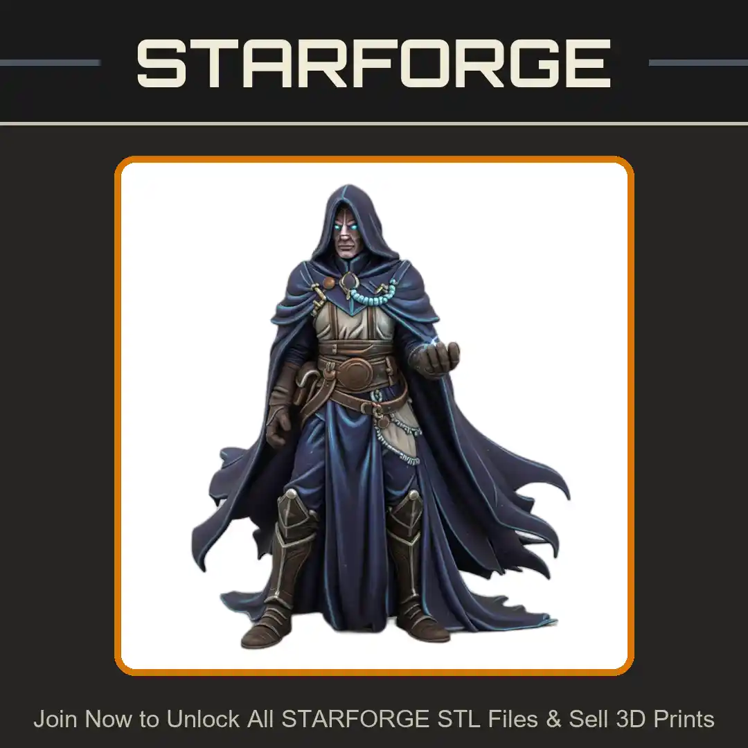 28mm DND Hooded Sorcerer Robes Spellcasting Pose Cloak Chains - 3D Printable STL File