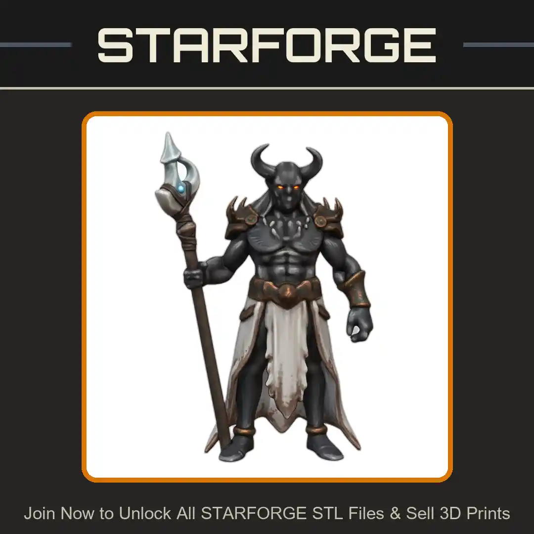 28mm DND Horned Battle Mage with Magical Staff Fantasy Miniature - 3D Printable STL File