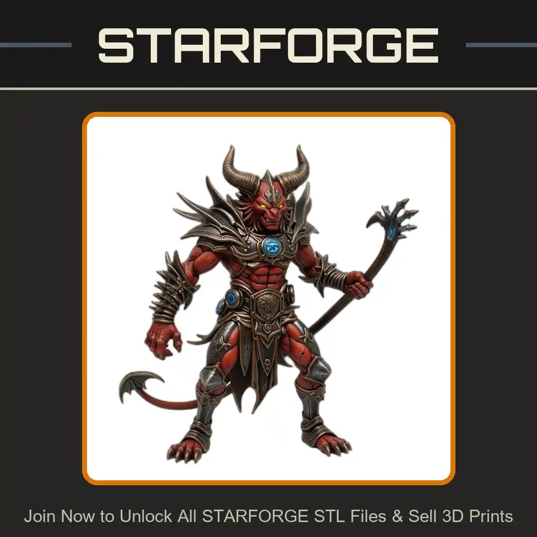 28mm DND Horned Demon Warrior Spiked Armor Staff Tail Fierce Stance - 3D Printable STL File