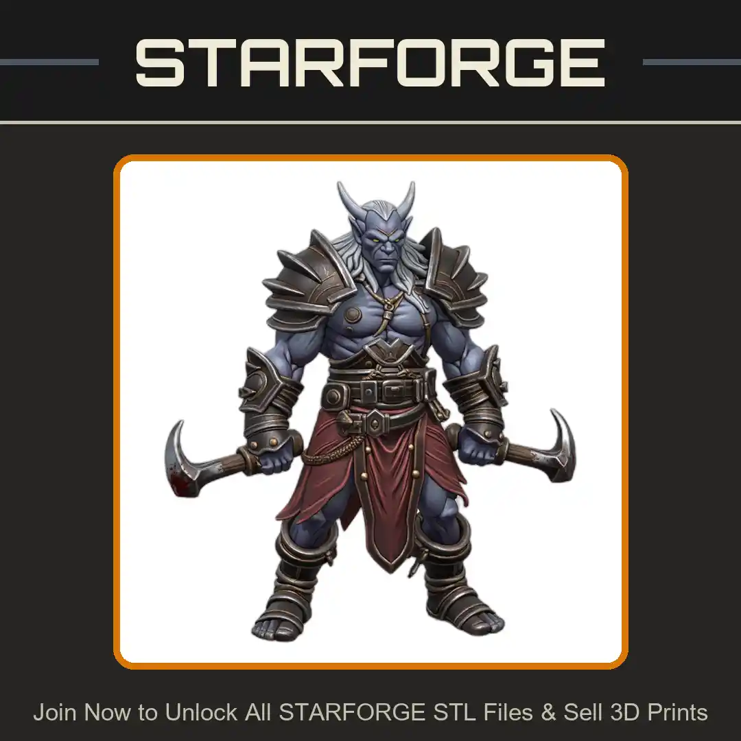 28mm DND Horned Warrior Dual Axes Spiked Armor Battle Stance - 3D Printable STL File