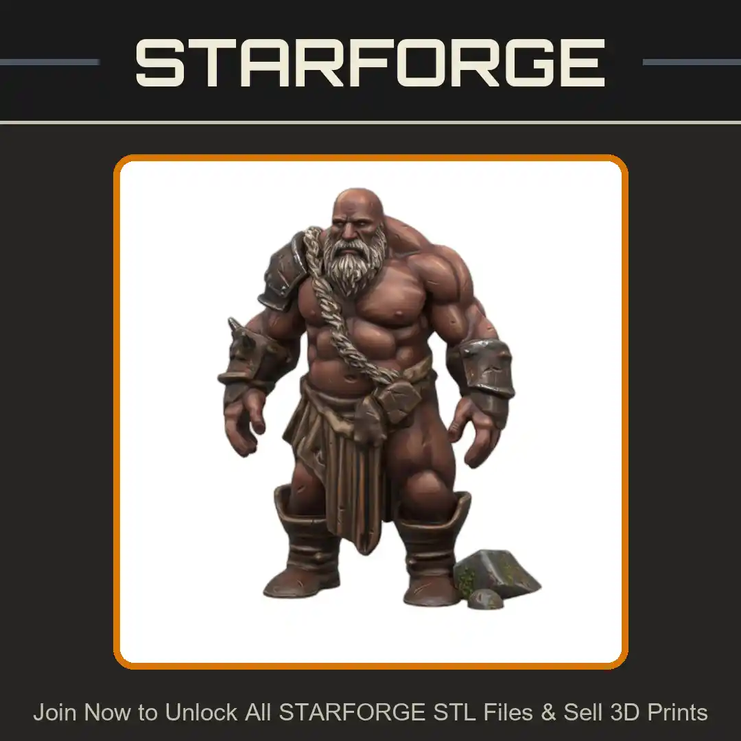 28mm DND Mighty Giant Bearded Barbarian Sturdy Warrior - 3D Printable STL File