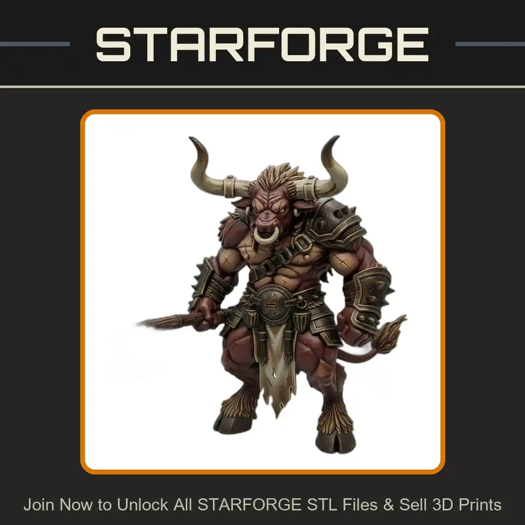 28mm DND Minotaur Warrior Battle Axe Horned Armor Fierce Stance - 3D Printable STL File