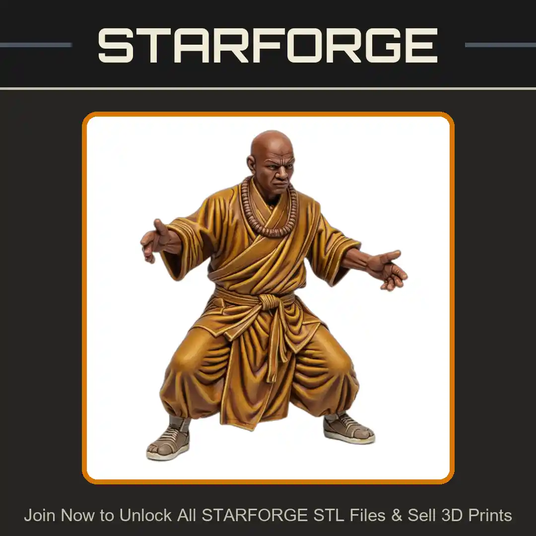 28mm DND Monk Martial Artist Robes Fighting Stance Bald Head - 3D Printable STL File