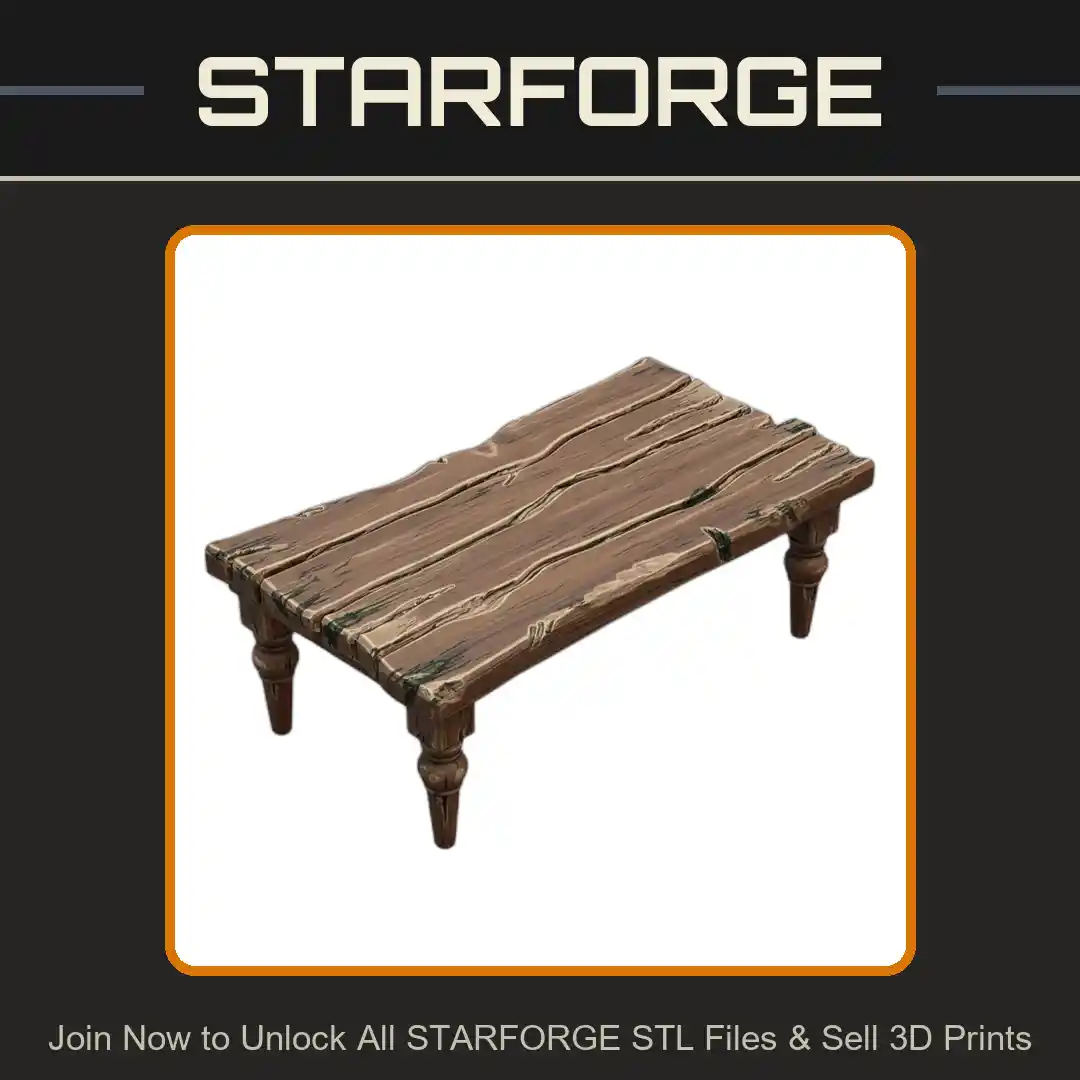 28mm DND Old Wooden Table Tavern Terrain Miniature - 3D Printable STL File
