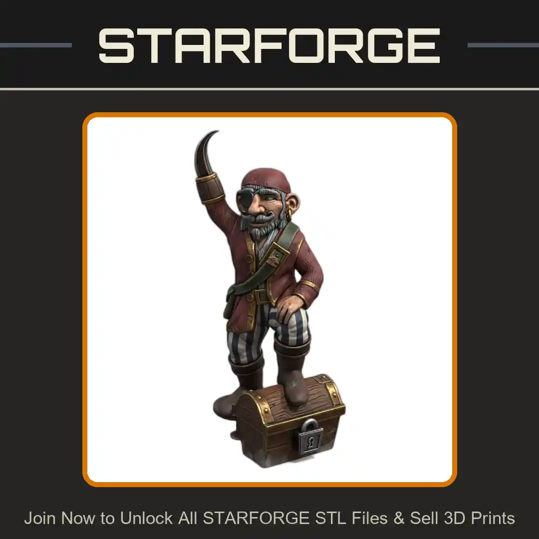 28mm DND One-Eyed Pirate Gnome with Hook Hands Fantasy Miniature - 3D Printable STL File