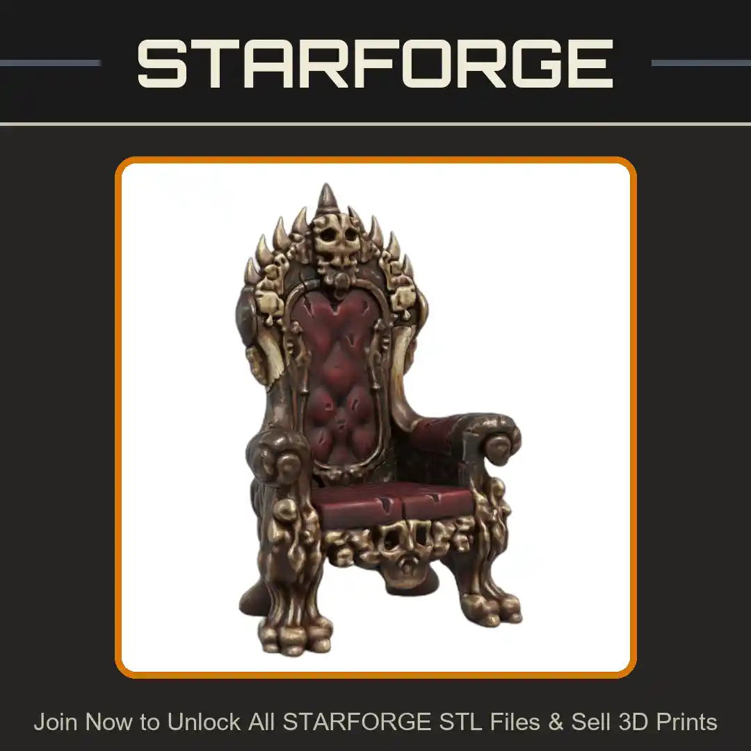 28mm DND Ornate Menacing Sinister Skull Throne Model - 3D Printable STL File