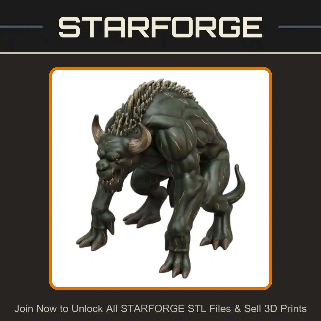 28mm DND Powerful Brutal Beastly Ferocious Creature with Horns - 3D Printable STL File