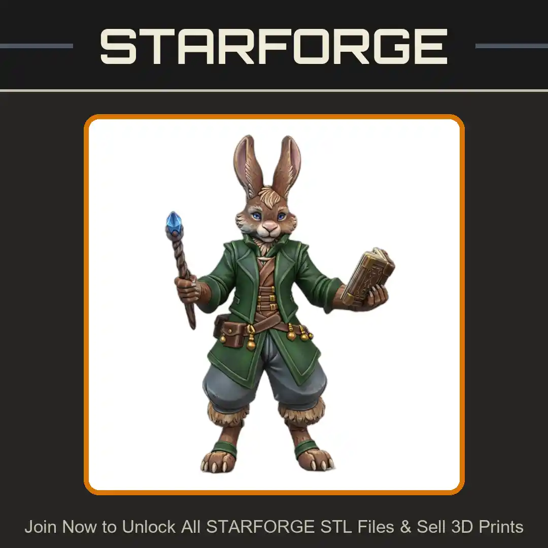 28mm DND Rabbit Wizard Robe Staff Book Magic Casting - 3D Printable STL File
