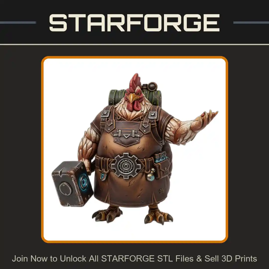 28mm DND Rooster Merchant Apron Backpack Toolbox Outstretched Arm - 3D Printable STL File