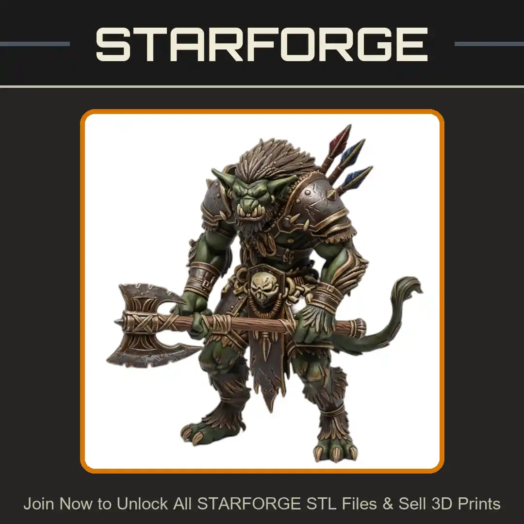 28mm DND Savage Orc Warrior Dual Axes Spiked Armor Quiver Arrows Fierce Stance - 3D Printable STL File