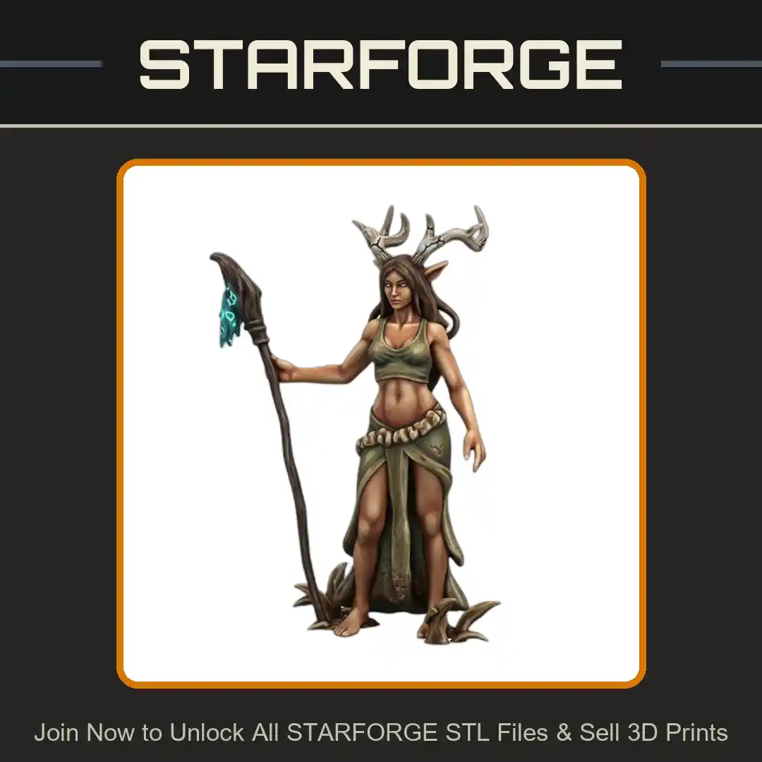 28mm DND Serene Forest Druidess with Staff Fantasy Miniature - 3D Printable STL File
