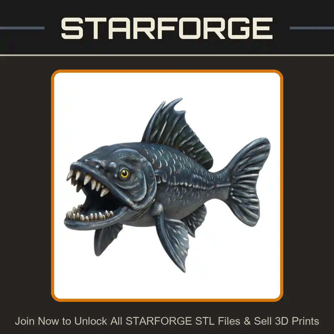 28mm DND Sharp-Toothed Bloodthirsty Predator Fish Fantasy Miniature - 3D Printable STL File