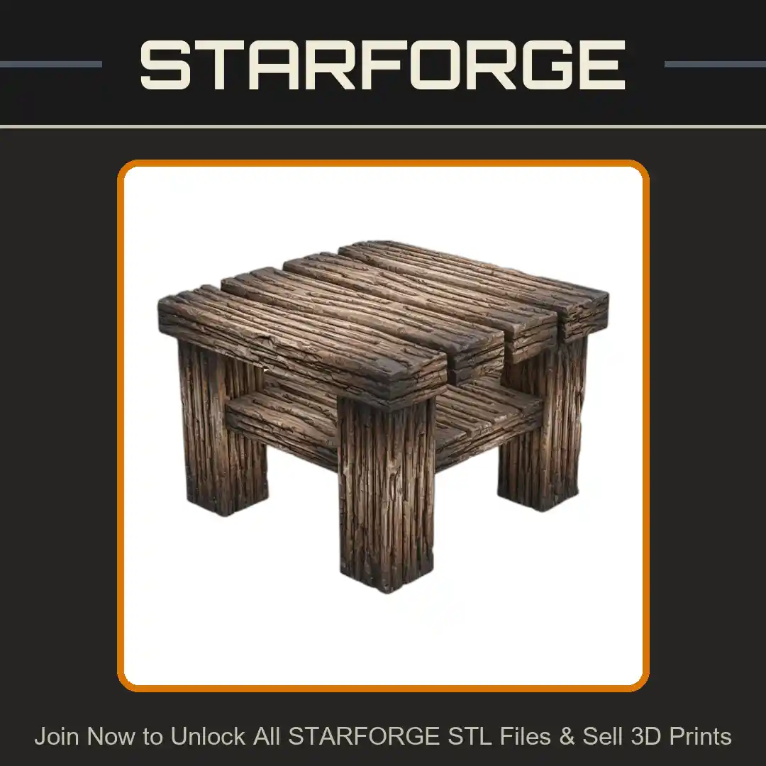 28mm DND Square Wooden Tavern Table Fantasy Terrain Miniature for Tabletop Gaming - 3D Printable STL File