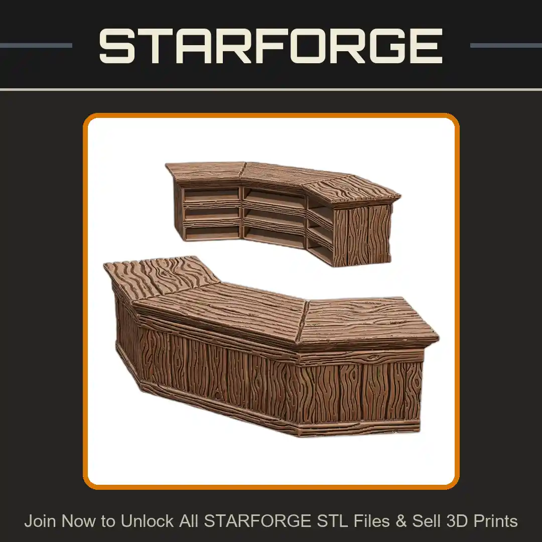 28mm DND Tavern Bar Countertop Fantasy Terrain Miniature for Tabletop Gaming - 3D Printable STL File